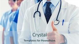  Presentation with health-care - Beautiful PPT layouts featuring doctors team - gesture health care people backdrop and a  colored foreground