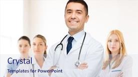  Presentation with healthcare - Audience pleasing PPT theme consisting of doctors team - healthcare profession people and medicine backdrop and a sky blue colored foreground