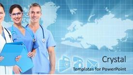  Presentation with team health - PPT theme consisting of doctors team health care banner background and a  colored foreground