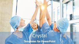  Presentation with surgery - Colorful presentation enhanced with doctors team of surgery gives high five motivation in a clinic backdrop and a teal colored foreground