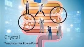  Presentation with illness - Colorful presentation design enhanced with doctors-treating-intestines-illness-medical backdrop and a light blue colored foreground