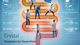  Presentation with illness - Audience pleasing theme consisting of doctors-treating-intestines-illness-medical backdrop and a light blue colored foreground