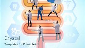  Presentation with illness - PPT layouts featuring doctors-treating-intestines-illness-medical background and a sky blue colored foreground