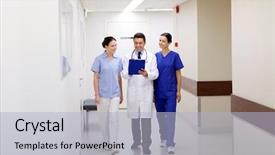  Presentation with health care - Presentation theme having doctors with clipboard walking along background and a light blue colored foreground