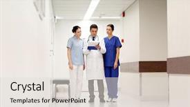  Presentation with health-care - Slides with doctors with clipboard walking along background and a lemonade colored foreground