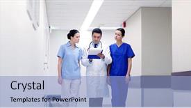  Presentation with health care team building - Slide deck featuring doctors with clipboard walking along background and a light blue colored foreground