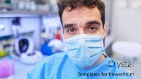  Presentation with face masks - Cool new PPT layouts with doctors-with-face-masks backdrop and a light blue colored foreground