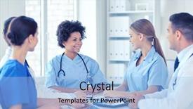  Presentation with medical profession - Beautiful presentation theme featuring doctors with tablet pc computer backdrop and a light blue colored foreground