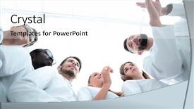  Presentation with laboratory - PPT theme enhanced with doctors working in the hospital background and a  colored foreground