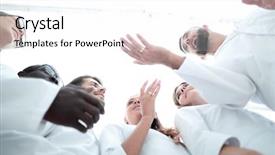  Presentation with laboratory - Presentation enhanced with doctors working in the hospital background and a  colored foreground