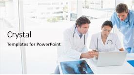  Presentation with medical laptop - Amazing presentation theme having doctors working on laptop computer backdrop and a white colored foreground