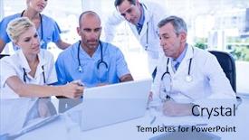  Presentation with medical laptop - Amazing presentation having doctors working on laptop computer backdrop and a light blue colored foreground