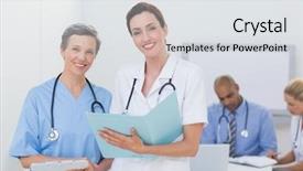  Presentation with team meeting - Slide set featuring doctors working on their file background and a  colored foreground