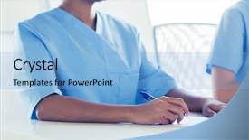  Presentation with writing pen - PPT theme having doctors writing on paper background and a light blue colored foreground