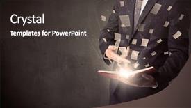  Presentation with medival book - Beautiful presentation theme featuring documenht scan - man holding a book backdrop and a  colored foreground