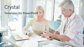  Presentation with financial - Colorful presentation theme enhanced with document after insurance agent explanation backdrop and a sky blue colored foreground