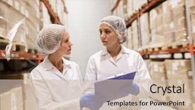  Presentation with manufacture - Slide deck enhanced with document controller - manufacture industry and people concept background and a  colored foreground