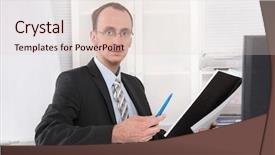  Presentation with professional - Colorful presentation design enhanced with document controller - professional boss sitting at desk backdrop and a lemonade colored foreground