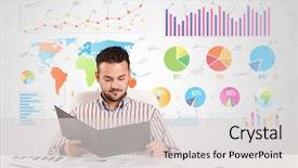  Presentation with management - Colorful slide set enhanced with document management - business man with colorful charts backdrop and a light gray colored foreground