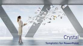  Presentation with secretary - Amazing slide deck having document management - elegant woman secretary backdrop and a sky blue colored foreground