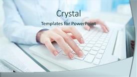  Presentation with worker - Slide deck having document management - hands of white collar worker background and a sky blue colored foreground