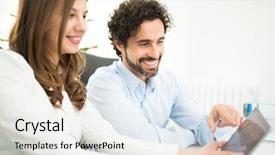  Presentation with office management - PPT layouts with document management software - business people at work background and a white colored foreground