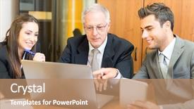  Presentation with people - PPT theme featuring document management software - business people working in their background and a coral colored foreground