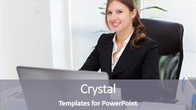  Presentation with laptop - Colorful presentation enhanced with document management software - businesswoman using a laptop backdrop and a gray colored foreground