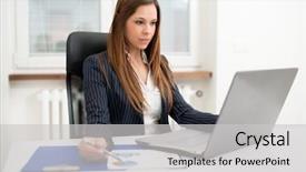  Presentation with electricity gneartion using speed breakers - Amazing presentation theme having document management software - businesswoman using a laptop backdrop and a light gray colored foreground