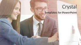  Presentation with information - Cool new theme with document management software - colleagues discussing information backdrop and a  colored foreground