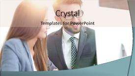  Presentation with information - Presentation theme enhanced with document management software - colleagues discussing information background and a  colored foreground