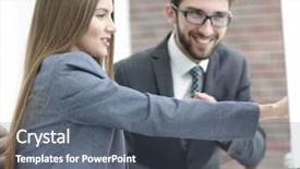  Presentation with information - Colorful PPT theme enhanced with document management software - colleagues discussing information backdrop and a  colored foreground