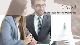  Presentation with can nutrition information - Slides with document management software - colleagues discussing information background and a soft green colored foreground