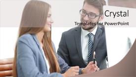  Presentation with information kiosk interactive terminal - Beautiful theme featuring document management software - colleagues discussing information backdrop and a  colored foreground