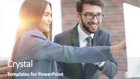  Presentation with computer software - Presentation theme with document management software - colleagues discussing information background and a  colored foreground