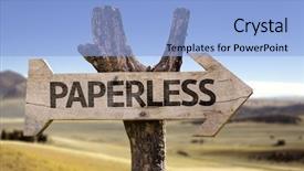  Presentation with deforestation - Presentation theme having document management software - paperless wooden sign background and a light blue colored foreground