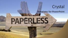  Presentation with software - PPT layouts featuring document management software - paperless wooden sign background and a light blue colored foreground