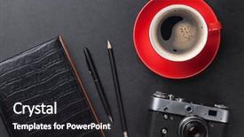  Presentation with cup coffee - Theme having red cups - office leather desk table background and a dark gray colored foreground
