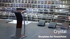  Presentation with concert stage empty stage - Beautiful PPT theme featuring document stand on black stage backdrop and a gray colored foreground