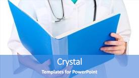  Presentation with medical hand - Theme consisting of documentation ambulance - hand of doctor with medical background and a  colored foreground