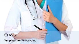  Presentation with writing pen - Amazing PPT theme having documentation ambulance - hand of doctor with pen backdrop and a  colored foreground