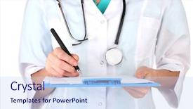 Presentation with writing pen - PPT theme having documentation ambulance - hand of doctor with pen background and a sky blue colored foreground