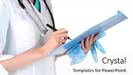  Presentation with ambulance - Cool new slide set with documentation ambulance - hand of doctor with pen backdrop and a  colored foreground