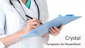  Presentation with writing pen - Cool new PPT layouts with documentation ambulance - hand of doctor with pen backdrop and a  colored foreground