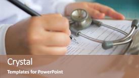  Presentation with prescription - Presentation enhanced with documentation ambulance - hand of doctor writing background and a coral colored foreground