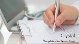  Presentation with prescription - Audience pleasing PPT theme consisting of documentation ambulance - hand of doctor writing backdrop and a light gray colored foreground