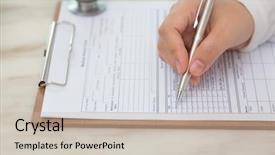  Presentation with prescription - PPT theme with documentation ambulance - hand of doctor writing background and a  colored foreground