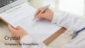  Presentation with ambulance - Presentation theme having documentation ambulance - hand of doctor writing background and a coral colored foreground