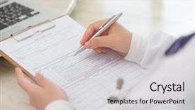  Presentation with ambulance - Presentation with documentation ambulance - hand of doctor writing background and a light gray colored foreground