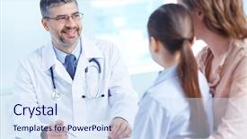  Presentation with portrait of excited overjoyed female - PPT layouts having documentation ambulance - portrait of confident practitioner consulting background and a sky blue colored foreground